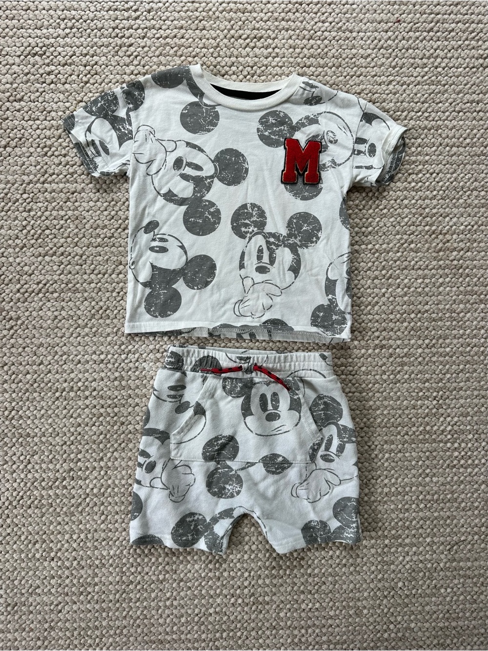 Kids Mickey Mouse White & Gray Short Set 614